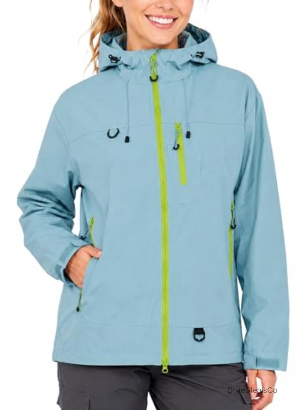 Women's Hooded Windbreaker Jacket - Four Zipper Pockets, Polyester